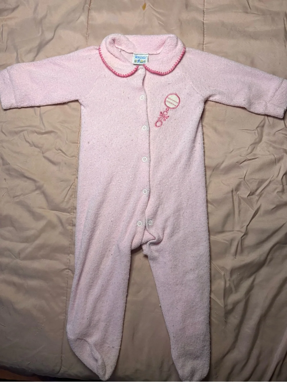 Vintage nursery rhyme Light Pink Plush Footed One-Piece